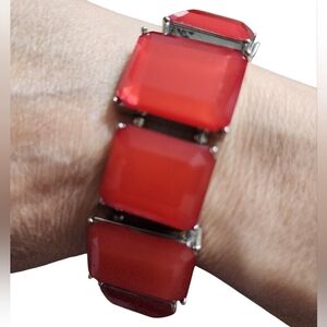 Red Silvertone Stretch Bracelet